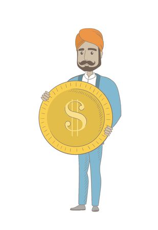 Successful businessman with dollar golden coin in hands.のイラスト素材