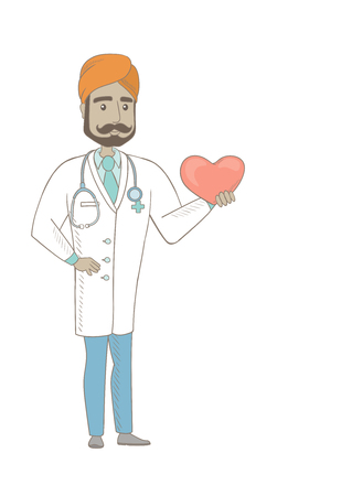 Indian doctor cardiologist showing red heart.のイラスト素材