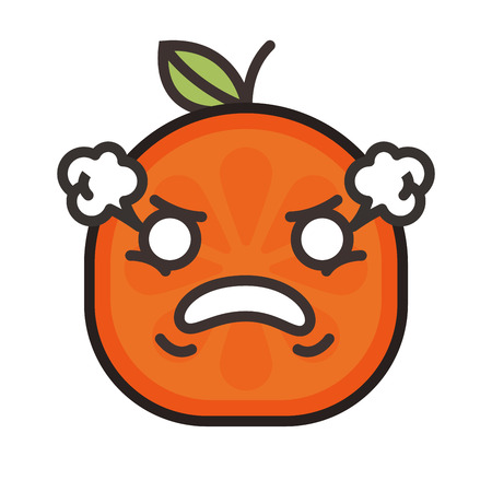 Furious face emoji. Furious orange fruit emoji. Vector flat design emoticon icon isolated on white background.のイラスト素材