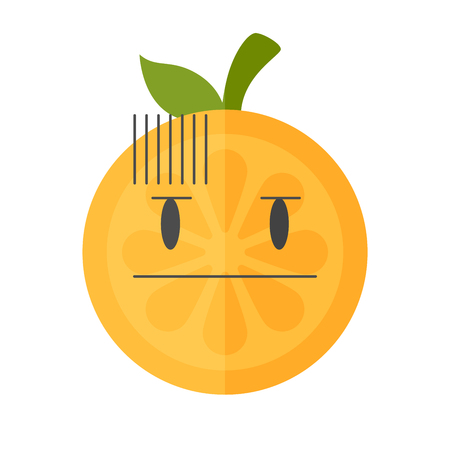 No words straight face emoji. No words feeling orange fruit emoji. Vector flat design emoticon icon isolated on white background.のイラスト素材