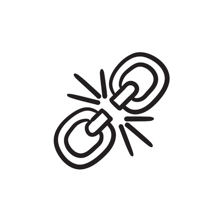 Broken link vector sketch icon isolated on background. Hand drawn Broken link icon. Broken link sketch icon for infographic, website or app.のイラスト素材