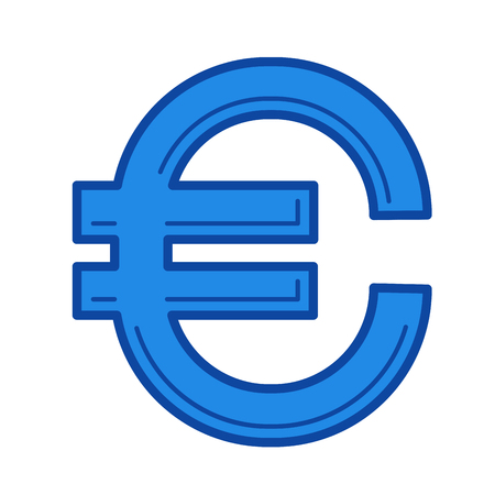 Euro sign vector line icon isolated on white background. Euro sign line icon for infographic, website or app. Blue icon designed on a grid system.のイラスト素材