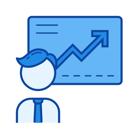 Business conference vector line icon isolated on white background. Business conference line icon for infographic, website or app. Blue icon designed on a grid system.のイラスト素材