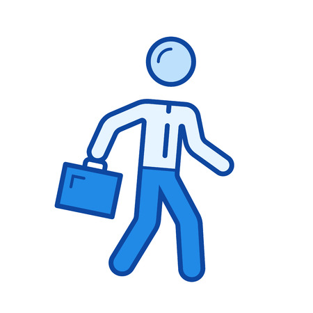 Walking businessman vector line icon isolated on white background. Walking businessman line icon for infographic, website or app. Blue icon designed on a grid system.のイラスト素材
