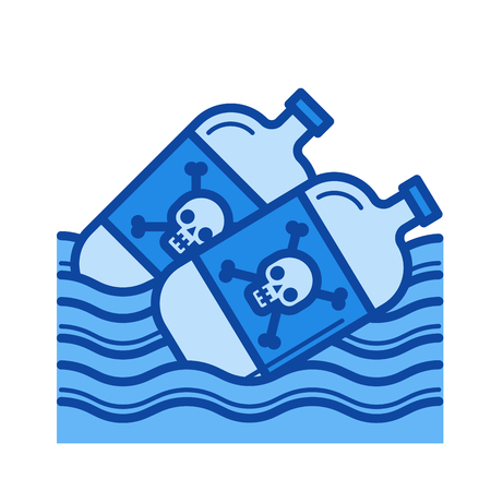 Sea pollution vector line icon isolated on white background. Sea pollution line icon for infographic, website or app. Blue icon designed on a grid system.のイラスト素材