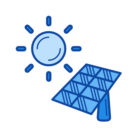 Solar energy vector line icon isolated on white background. Solar energy line icon for infographic, website or app. Blue icon designed on a grid system.のイラスト素材