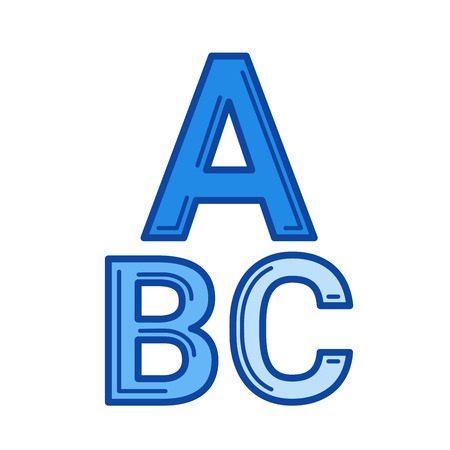 Alphabet vector line icon isolated on white background. Alphabet line icon for infographic, website or app. Blue icon designed on a grid system.のイラスト素材