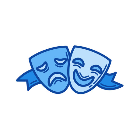 Theater masks vector line icon isolated on white background. Theater masks line icon for infographic, website or app. Blue icon designed on a grid system.のイラスト素材