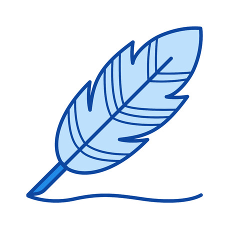 Writing feather vector line icon isolated on white background. Writing feather line icon for infographic, website or app. Blue icon designed on a grid system.のイラスト素材
