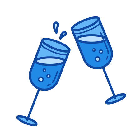 Champagne glasses vector line icon isolated on white background. Champagne glasses line icon for infographic, website or app. Blue icon designed on a grid system.のイラスト素材