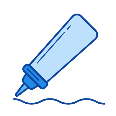 BBQ sauce vector line icon isolated on white background. BBQ sauce line icon for infographic, website or app. Blue icon designed on a grid system.のイラスト素材