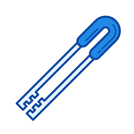 BBQ tongs vector line icon isolated on white background. BBQ tongs line icon for infographic, website or app. Blue icon designed on a grid system.のイラスト素材