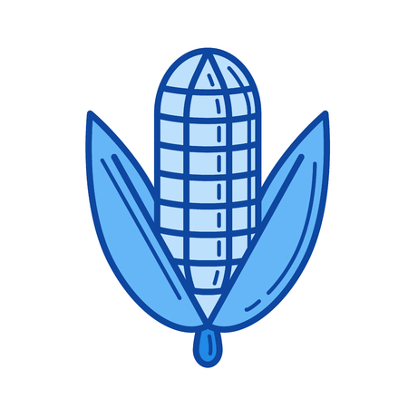 Corn ear vector line icon isolated on white background. Corn ear line icon for infographic, website or app. Blue icon designed on a grid system.のイラスト素材