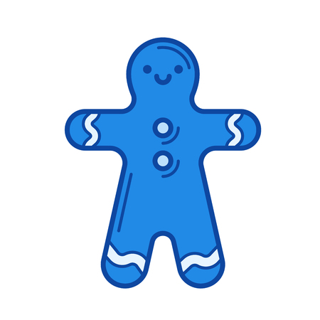 Gingerbread man vector line icon isolated on white background. Gingerbread man line icon for infographic, website or app. Blue icon designed on a grid system.のイラスト素材