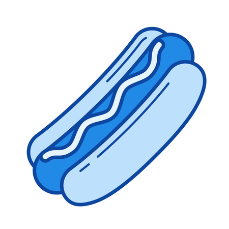 Hot dog vector line icon isolated on white background. Hot dog line icon for infographic, website or app. Blue icon designed on a grid system.のイラスト素材