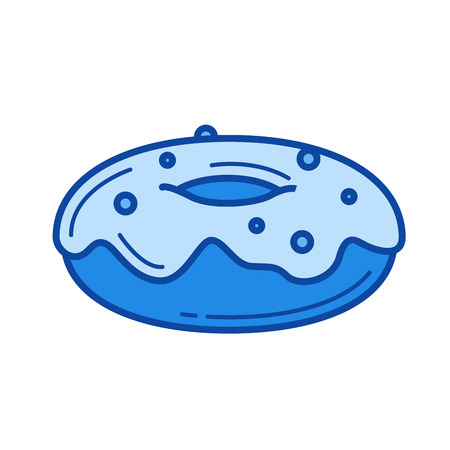 Glazed donut vector line icon isolated on white background. Glazed donut line icon for infographic, website or app. Blue icon designed on a grid system.のイラスト素材