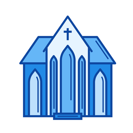 Church vector line icon isolated on white background. Church line icon for infographic, website or app. Blue icon designed on a grid system.のイラスト素材