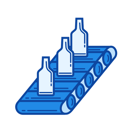 Conveyor vector line icon isolated on white background. Conveyor line icon for infographic, website or app. Blue icon designed on a grid system.のイラスト素材