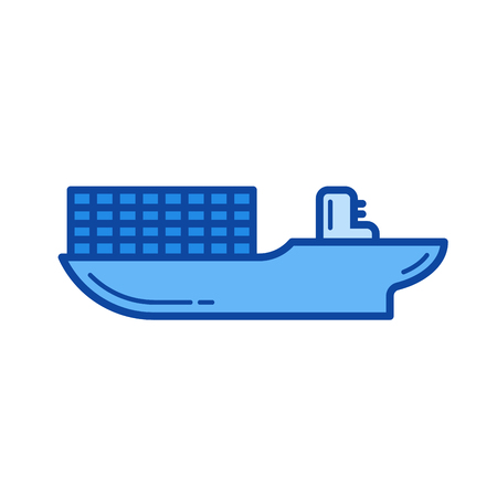 Cargo ship vector line icon isolated on white background. Cargo ship line icon for infographic, website or app. Blue icon designed on a grid system.のイラスト素材