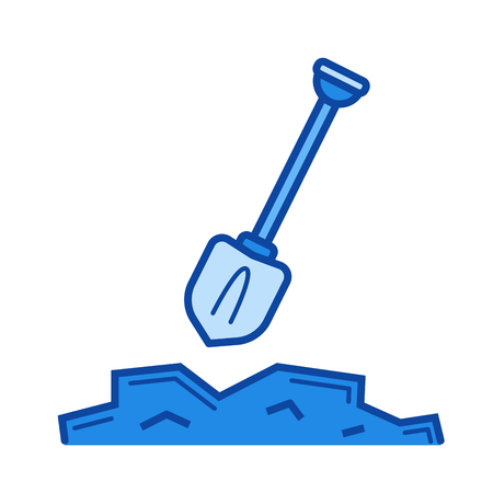 Digging vector line icon isolated on white background. Digging line icon for infographic, website or app. Blue icon designed on a grid system.のイラスト素材