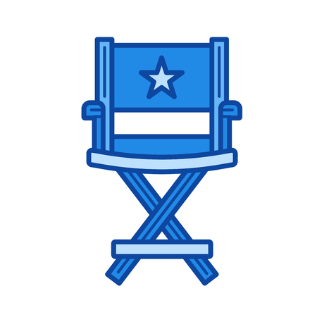 Director chair vector line icon isolated on white background. Director chair line icon for infographic, website or app. Blue icon designed on a grid system.のイラスト素材