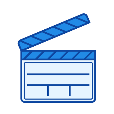 Clapper board vector line icon isolated on white background. Clapper board line icon for infographic, website or app. Blue icon designed on a grid system.のイラスト素材