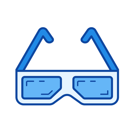 Three d cinema glasses vector line icon isolated on white background. Three d cinema glasses line icon for infographic, website or app. Blue icon designed on a grid system.のイラスト素材