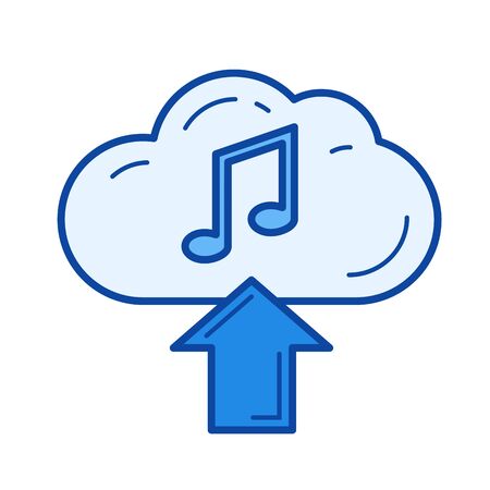 Cloud upload music vector line icon isolated on white background. Cloud upload music line icon for infographic, website or app.のイラスト素材