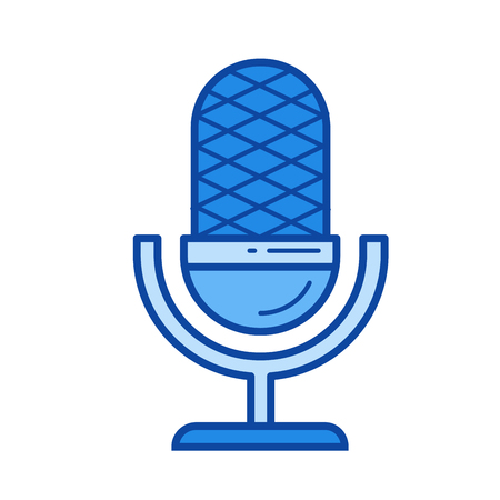 Record microphone vector line icon isolated on white background. Record microphone line icon for infographic, website or app. Blue icon designed on a grid system.のイラスト素材