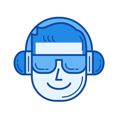 Music fan vector line icon isolated on white background. Music fan line icon for infographic, website or app. Blue icon designed on a grid system.のイラスト素材