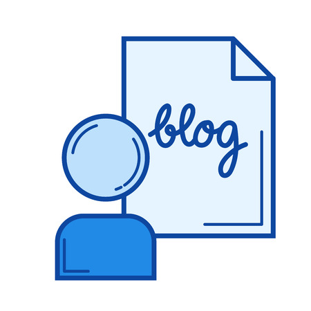 Blogger line icon isolated on white background. Blogger line icon for infographic, website or app. Blue icon designed on a grid system.のイラスト素材