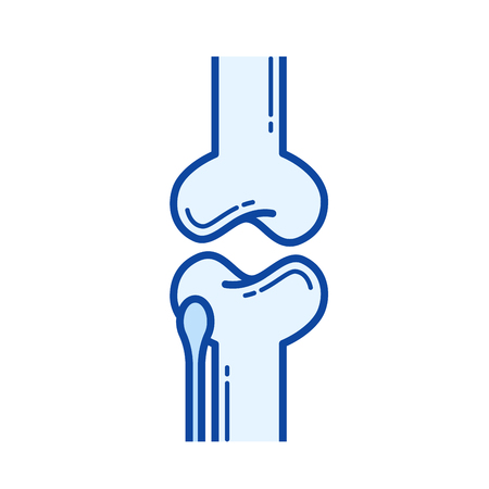 Knee joint vector line icon isolated on white background. Knee joint line icon for infographic, website or app. Blue icon designed on a grid system.のイラスト素材