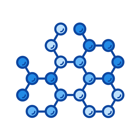 Molecular structure vector line icon isolated on white background. Molecular structure line icon for infographic, website or app. Blue icon designed on a grid system.のイラスト素材