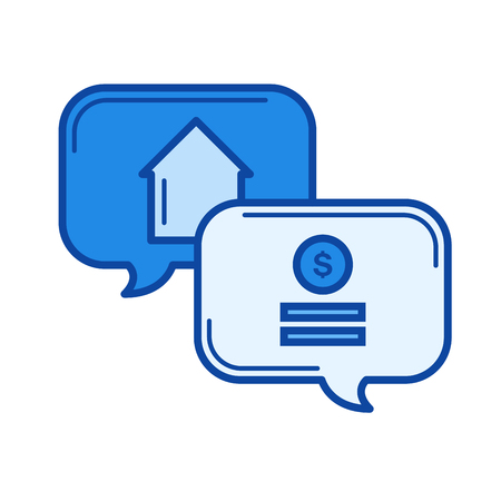 Real estate deal vector line icon isolated on white background. Real estate deal line icon for infographic, website or app. Blue icon designed on a grid system.のイラスト素材