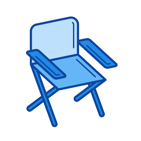 Folding chair vector line icon isolated on white background. Folding chair line icon for infographic, website or app. Blue icon designed on a grid system.のイラスト素材