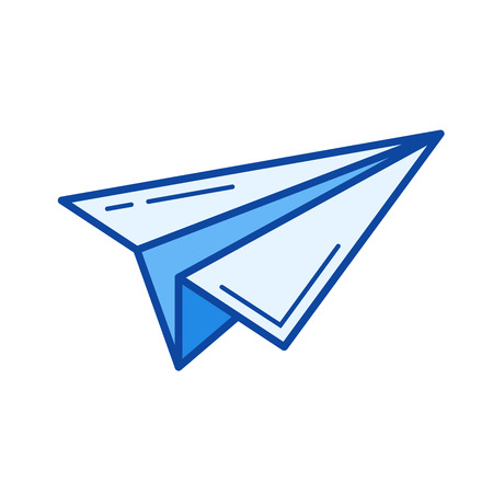 Send vector line icon isolated on white background. Send line icon for infographic, website or app. Blue icon designed on a grid system.のイラスト素材