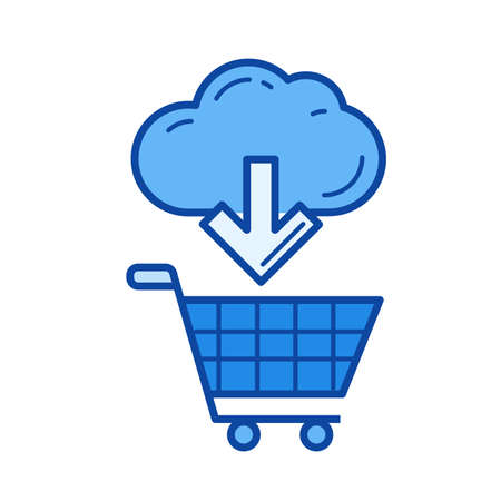 Online shopping vector line icon isolated on white background. Online shopping line icon for infographic, website or app. Blue icon designed on a grid system.のイラスト素材