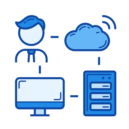 Cloud connection vector line icon isolated on white background. Cloud connection line icon for infographic, website or app. Blue icon designed on a grid system.のイラスト素材