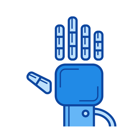 Tracking glove vector line icon isolated on white background. Tracking glove line icon for infographic, website or app. Blue icon designed on a grid system.のイラスト素材