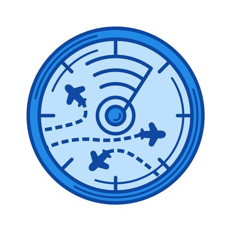 Flight radar vector line icon isolated on white background. Flight radar line icon for infographic, website or app. Blue icon designed on a grid system.のイラスト素材