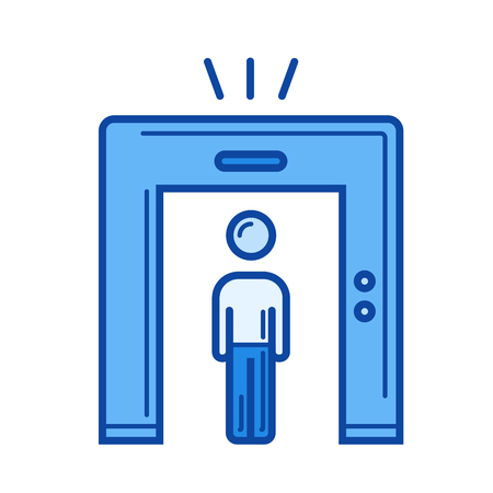 Airport security vector line icon isolated on white background. Airport security line icon for infographic, website or app. Blue icon designed on a grid system.のイラスト素材