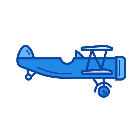 Illustrazione per Vintage plane vector line icon isolated on white background. Vintage plane line icon for infographic, website or app. Blue icon designed on a grid system. - Immagini Royalty Free