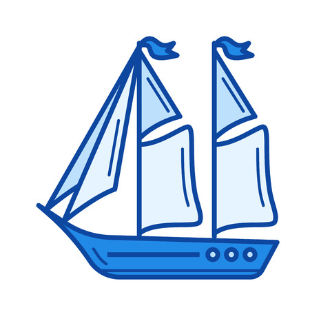 Sailing boat vector line icon isolated on white background. Sailing boat line icon for infographic, website or app. Blue icon designed on a grid system.のイラスト素材