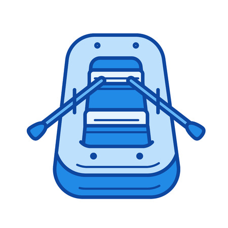 Rubber boat vector line icon isolated on white background. Rubber boat line icon for infographic, website or app. Blue icon designed on a grid system.のイラスト素材