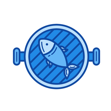 Fish grill vector line icon isolated on white background. Fish grill line icon for infographic, website or app. Blue icon designed on a grid system.のイラスト素材