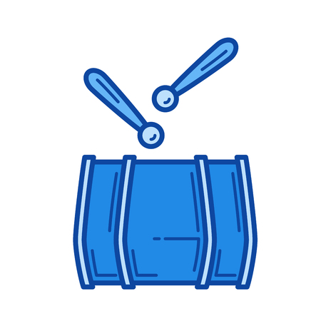 Drum vector line icon isolated on white background. Drum line icon for infographic, website or app. Blue icon designed on a grid system.のイラスト素材