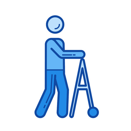 Walker vector line icon isolated on white background. Walker line icon for infographic, website or app. Blue icon designed on a grid system.のイラスト素材