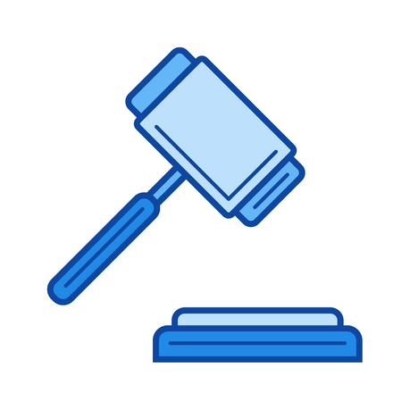 Auction vector line icon isolated on white background. Auction line icon for infographic, website or app. Blue icon designed on a grid system.のイラスト素材