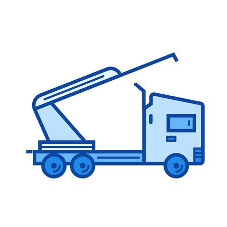 Truck crane vector line icon isolated on white background. Truck crane line icon for infographic, website or app. Blue icon designed on a grid system.のイラスト素材