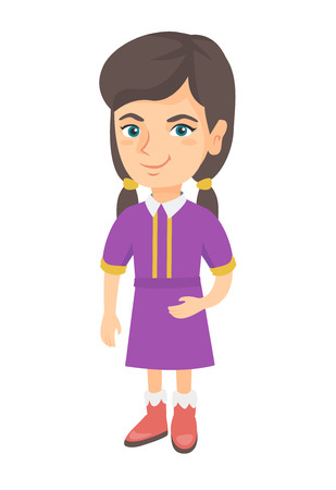 Smiling little caucasian kid girl in a dress. Full length of happy smiling kid girl. Vector sketch cartoon illustration isolated on white background.のイラスト素材